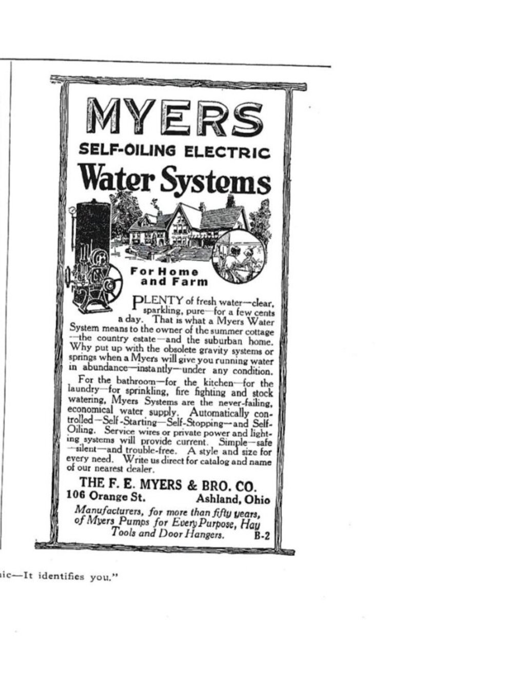 Print Ad Myers Self Oiling Electric Water Systems Vintage Ad Home Farm 1920s